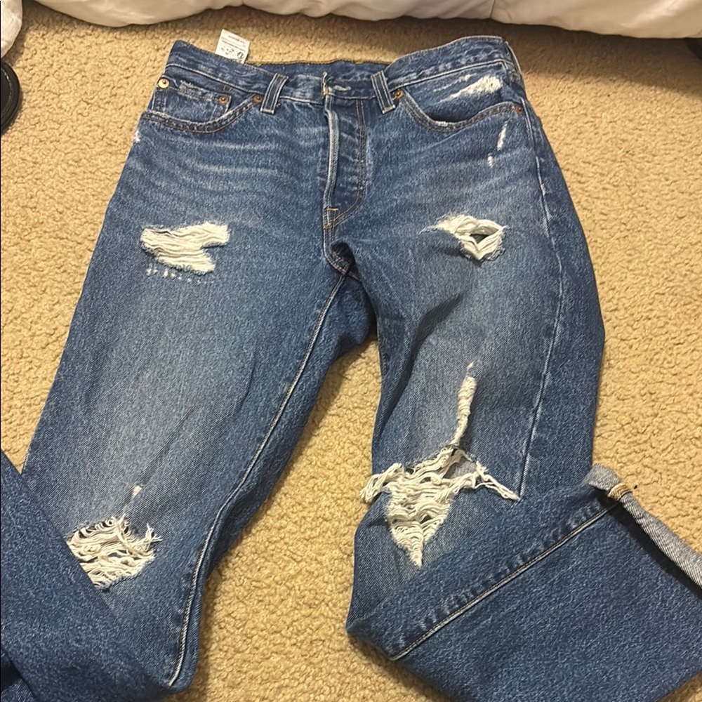 Relaxed Fit Distressed Denim Jeans